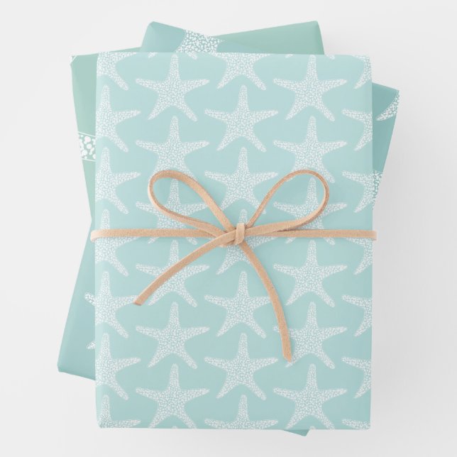 Starfish Beach Summer Nautical Pattern     Wrapping Paper Sheet (In situ)