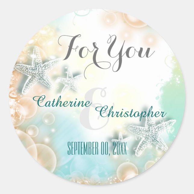 Starfish beach theme wedding favour "For you" Classic Round Sticker (Front)