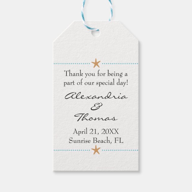 Starfish Beach themed Wedding Favour Tag (Front)