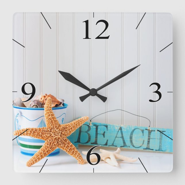 Starfish Beach Tropical Summer Square Wall Clock (Front)
