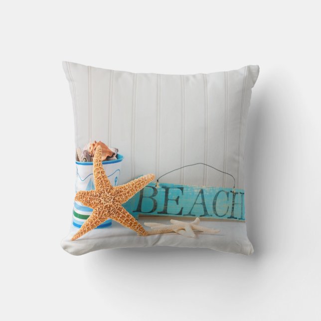 Starfish Beach Tropical Summer Throw Pillow (Front)