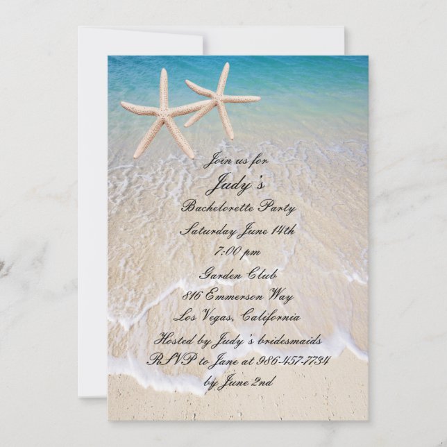 Starfish Beach Wedding Bachelorette Party Invite (Front)