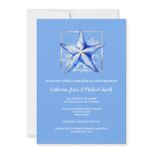 Starfish beach wedding blue white silver dinner