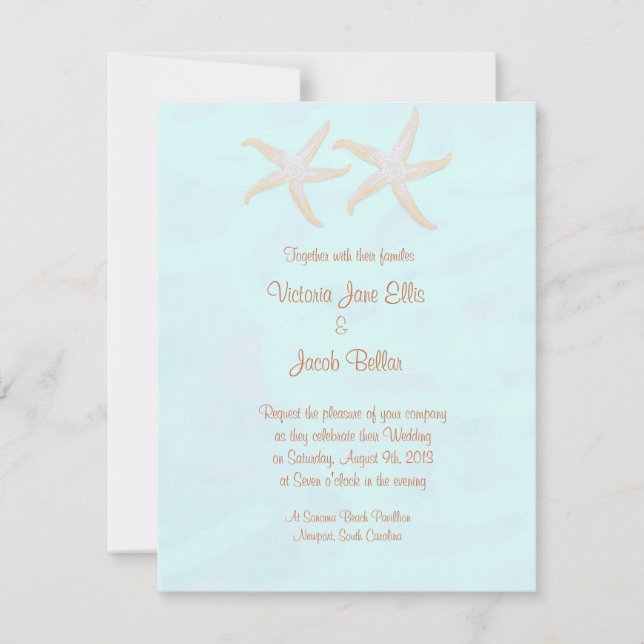 starfish beach wedding invitation - pale blue (Front)