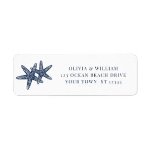 Starfish Beach Wedding Navy Blue Return Address