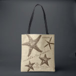 Starfish Beach Wedding Party (Mother of Groom) Tote Bag<br><div class="desc">Honour your wedding party with personalized tote bags that accent your destination beach wedding with brown starfish on a rustic burlap background and their title on the front (this one is for the Mother of the Groom) and a coordinating pattern of starfish on the back. Fun to fill with wedding...</div>