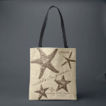 Starfish Beach Wedding Party (Mother of Groom) Tote Bag<br><div class="desc">Honour your wedding party with personalized tote bags that accent your destination beach wedding with brown starfish on a rustic burlap background and their title on the front (this one is for the Mother of the Groom) and a coordinating pattern of starfish on the back. Fun to fill with wedding...</div>