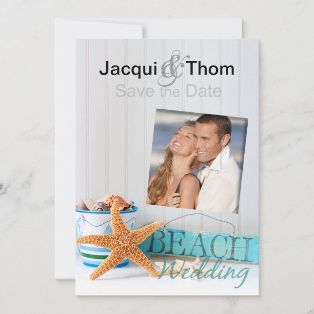 Starfish Beach Wedding Photo Save the Date (Front)