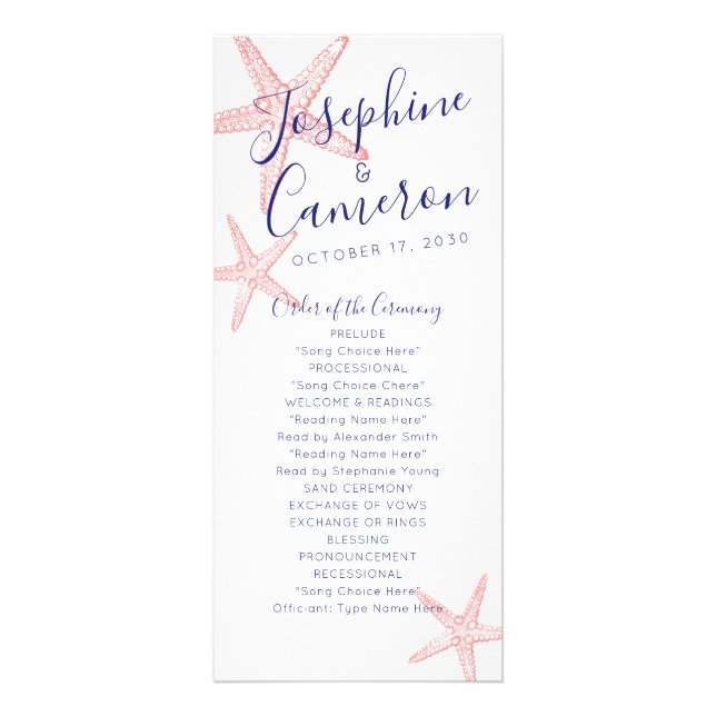 Starfish Beach Wedding Program - Coral Pink (Front)