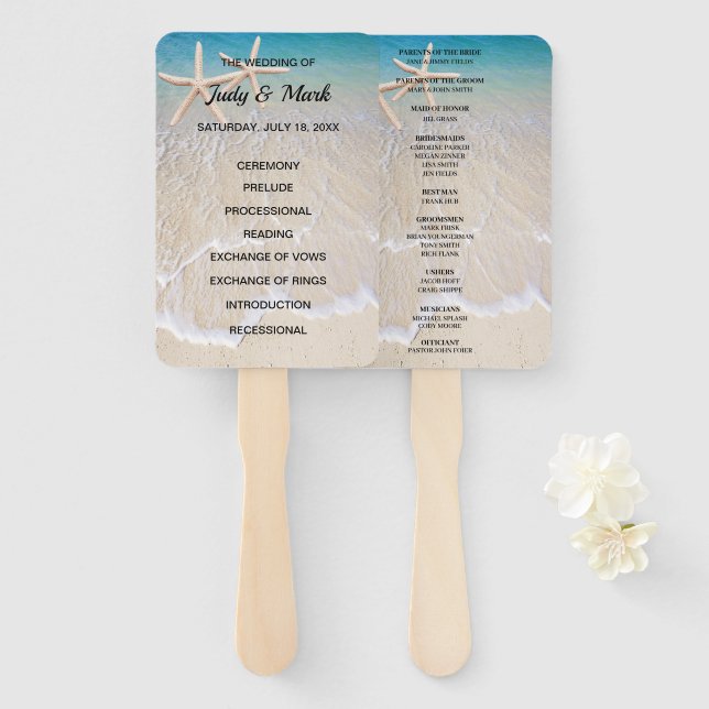 Starfish Beach Wedding Program Fans (Front and Back)