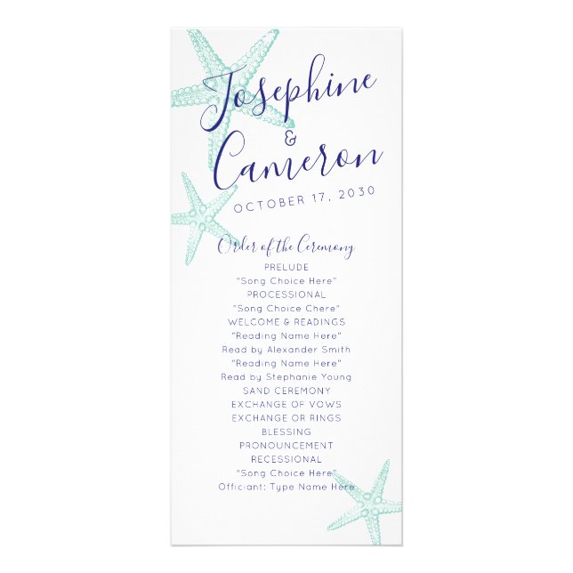 Starfish Beach Wedding Program - Turquoise Blue (Front)