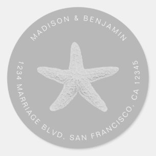 Starfish Beach Wedding Return Address Grey Classic Round Sticker