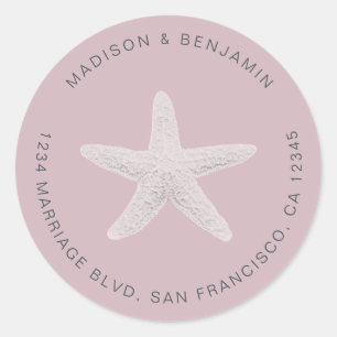 Starfish Beach Wedding Return Address Purple Classic Round Sticker