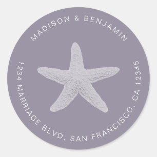 Starfish Beach Wedding Return Address Purple Classic Round Sticker