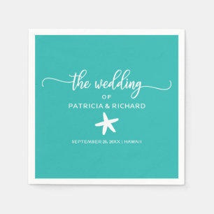 Starfish Beach Wedding Teal Turquoise and White Napkin