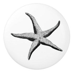 Starfish - black and white vintage star fish ceramic knob