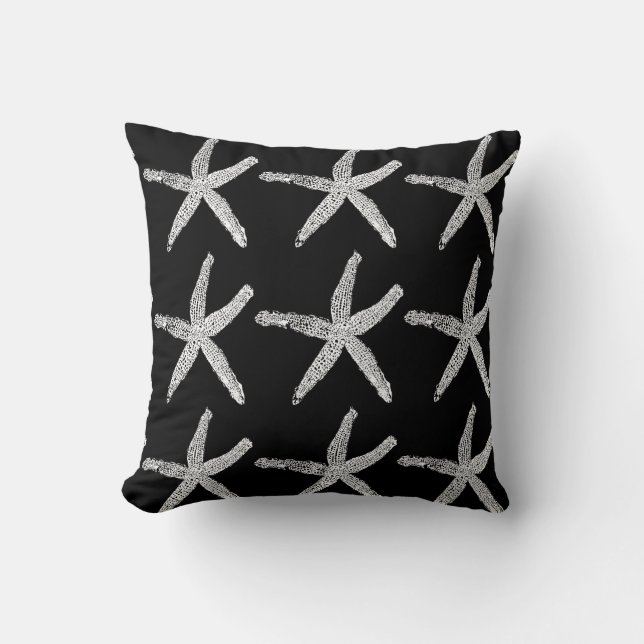 Starfish Black White Double Custom Colours Beach Throw Pillow (Front)