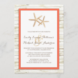 Starfish Blanchis Wood Beach Wedding Invitation