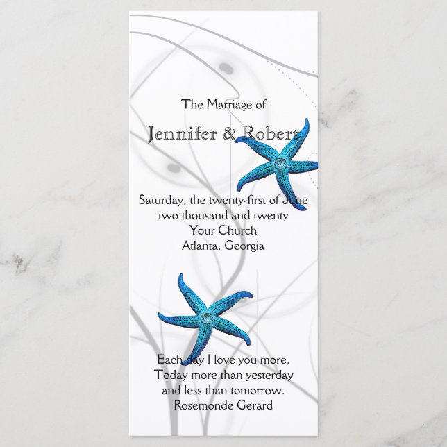 Starfish bleu avec le programme de mariage du cora (Devant)