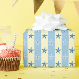 Starfish Blue and Butter Yellow Stripes Seamless Wrapping Paper