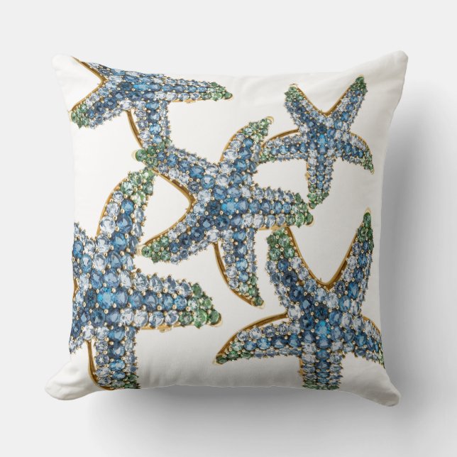Starfish Blue Rhinestone Stars Costume Jewellery Throw Pillow (Front)