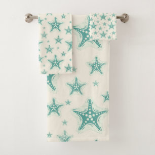 Starfish Blues on Soft Cream Background Bath Towel Set
