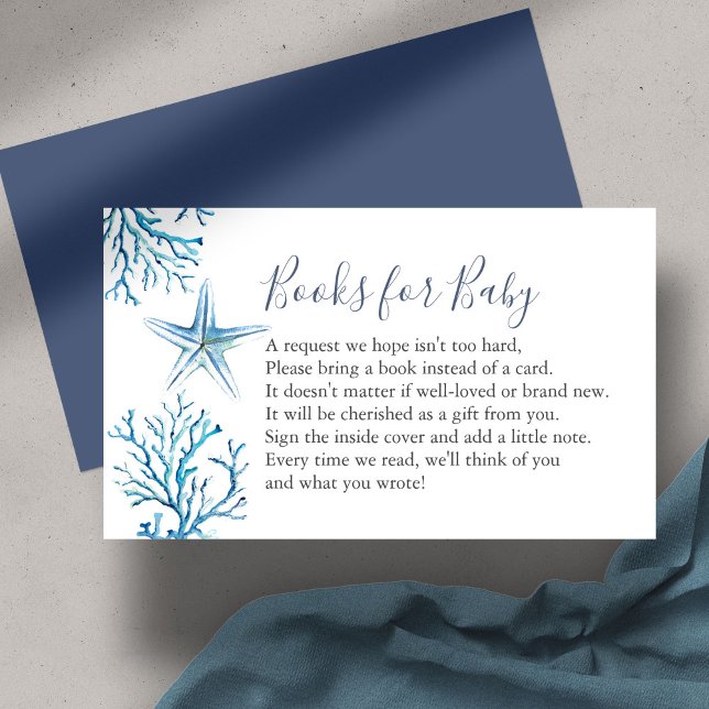 Starfish Book For Baby Invitation Enclosure Card (Baby Shower invitation insert books for baby under the sea theme watercolor by Victoria Grigaliunas)
