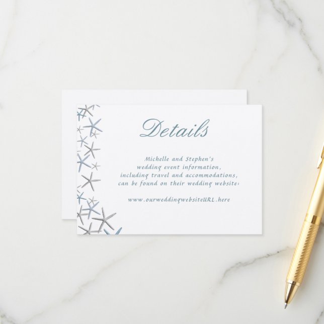 Starfish Border Wedding Details Website Enclosure Card (Front/Back In Situ)