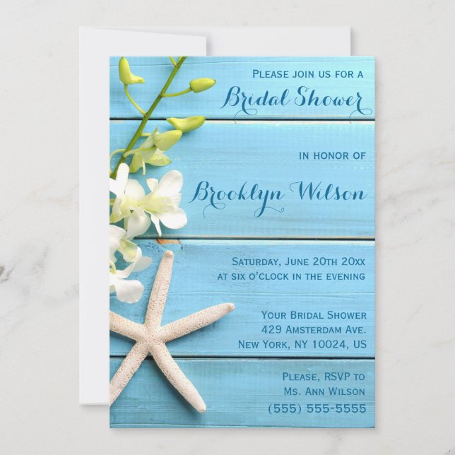 Starfish Bridal Shower Invitations With Orchids (Front)
