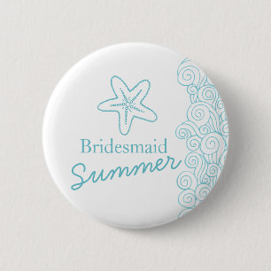 Starfish bridesmaid aqua wedding pin / button