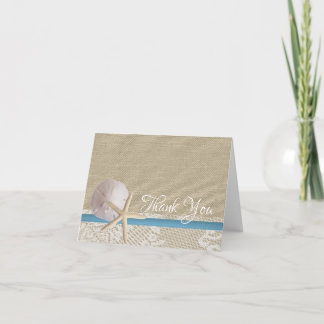 Starfish Burlap and Lace Thank You Card (Front)