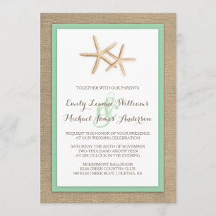 Starfish Burlap Beach Tropical Wedding Invitation
