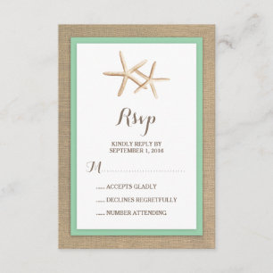 Starfish Burlap Beach Tropical Wedding RSVP Card