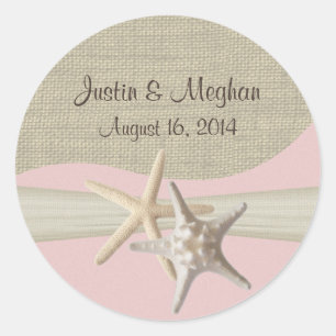 Starfish & Burlap Pink Classic Round Sticker