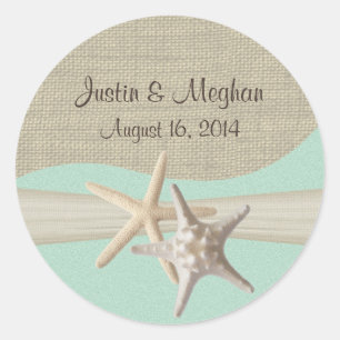 Starfish & Burlap Seafoam Classic Round Sticker