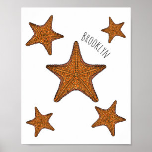 Starfish cartoon illustration poster