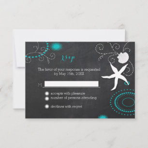 Starfish Chalkboard Beach Wedding RSVP Card