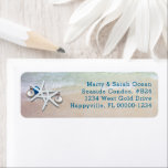 Starfish Christmas Return Address Beach Life Label<br><div class="desc">A return address label for those who live by the beach.  Starfish and ornaments design with dark blue printed address and space enough to add 4 lines if needed.  Waves coming on shore is the background image on these skinny labels.</div>