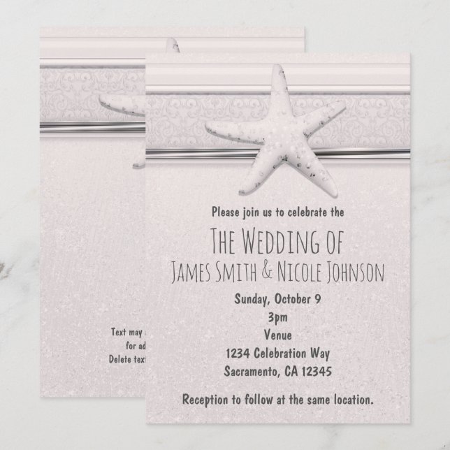 Starfish Classic White Beach Wedding Invitation (Front/Back)