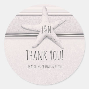 Starfish Classic White Elegant Beach Wedding Favou Round Sticker
