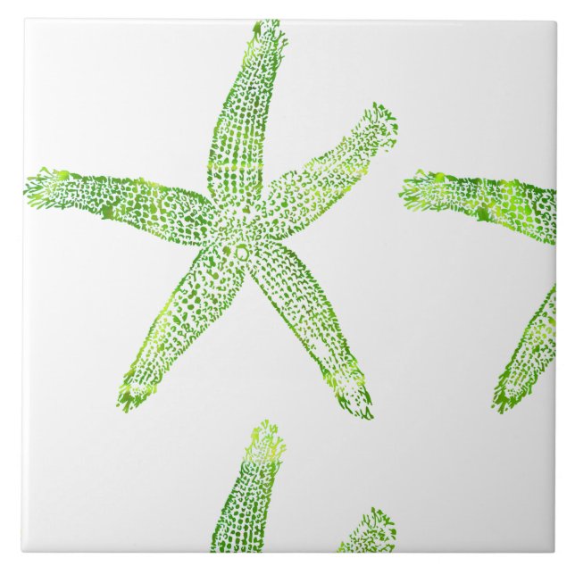 Starfish Coastal Beach Grey Green White Large Tile (Front)