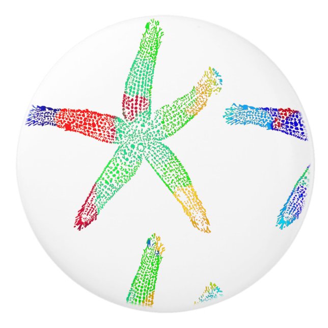 Starfish Coastal Beach Multicolor Patterns  Modern Ceramic Knob (Front)