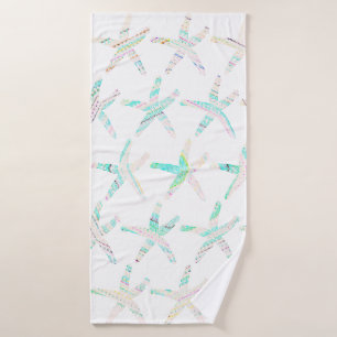 Starfish Coastal Beach Multicolor Teal Blue White Bath Towel