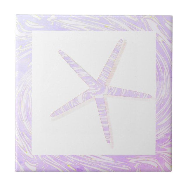 Starfish Coastal Beach Pink Purple White Nautical Tile (Front)