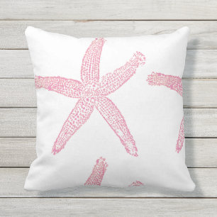 Starfish Coastal Beach Theme Pink White Cute Girly Outdoor Pillow