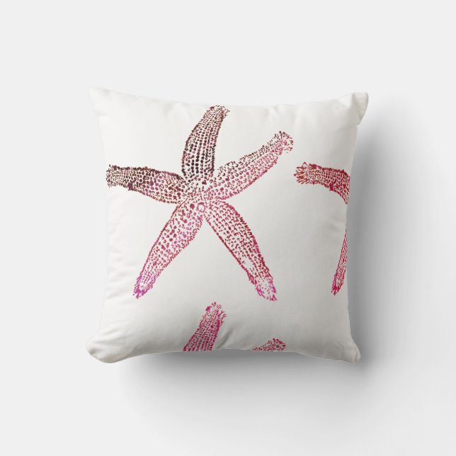 Starfish Coastal Colorful Pattern Pink Brown White Throw Pillow (Front)