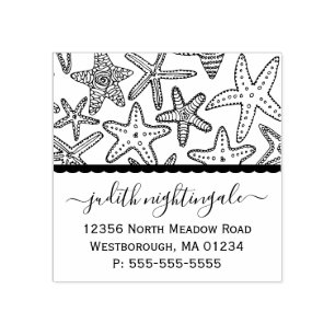 Starfish Coastal Monogrammed Name Return Address Rubber Stamp
