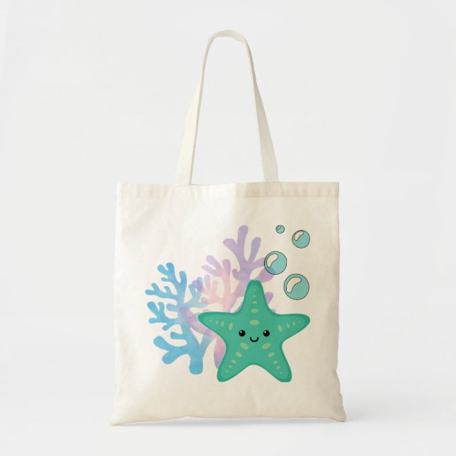 Starfish & Coral Reef Tote Bag – Ocean-Inspired Co (Front)