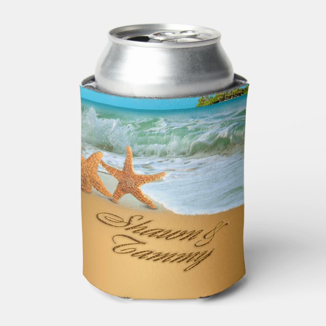 Starfish Couple ASK TO HAVE YOUR NAMES PUT IN SAND Can Cooler (Can Front)
