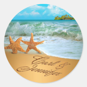 Starfish Couple ASK TO HAVE YOUR NAMES PUT IN SAND Classic Round Sticker